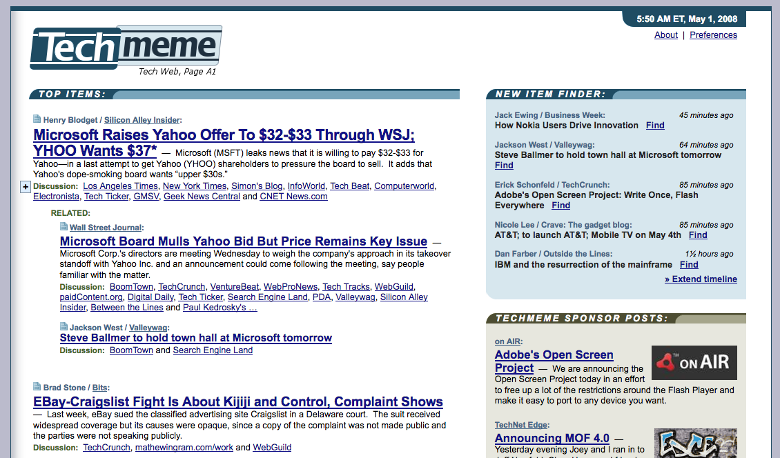 Techmeme homepage (2008)